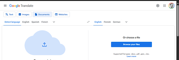 Choose your file is pointed to on Google Translate