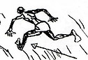 A third hunter drops his spear as he runs in a mad dash from tiger