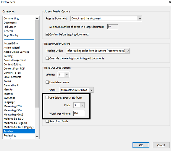 With Adobe Acrobat, how to change Words Per Minute