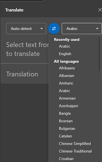 List of Languages to pick from to translate