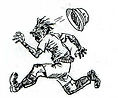 A Second Hunter, whose safari hat falls off as he runs from tiger