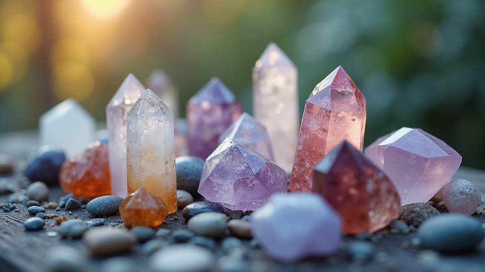 Close-up view of crystals used for healing