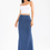 Thumbnail: ZIPPER CLOSURE WASHED DENIM MAXI SKIRT