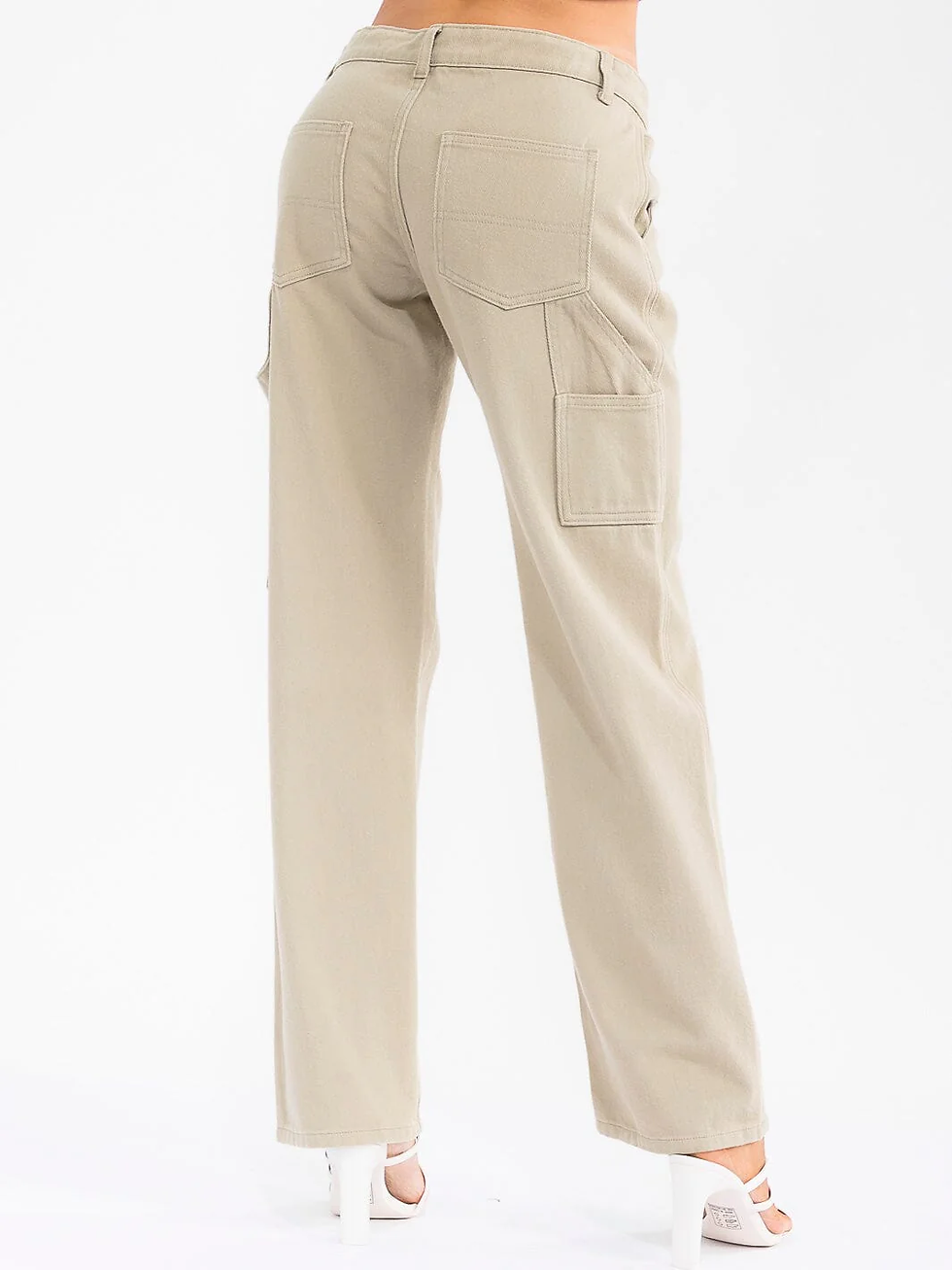 Thumbnail: BUTTON CLOSURE POCKETS DENIM WIDE LEG PANTS