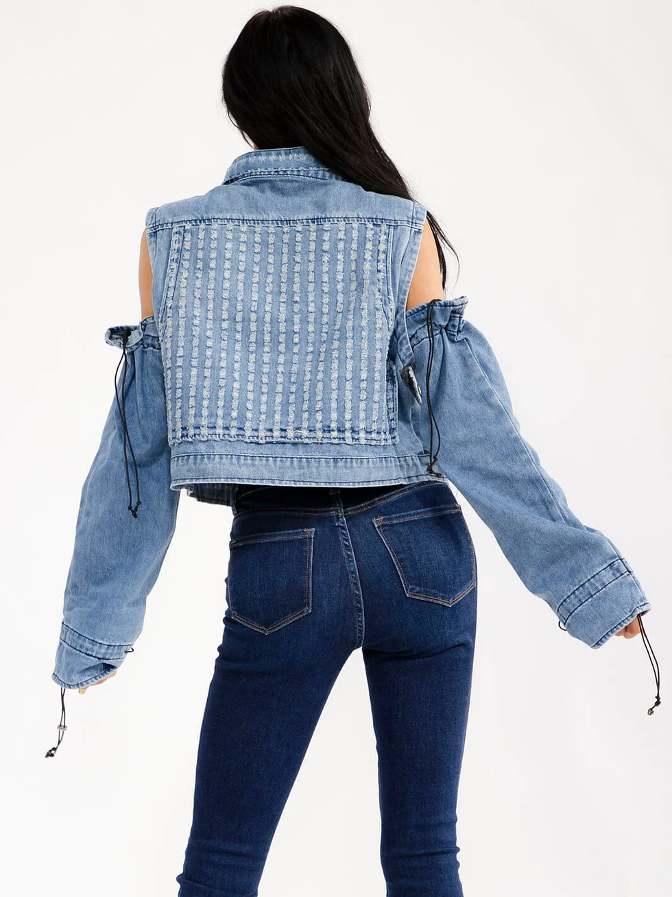 Thumbnail: REMOVABLE LONG SLEEVE BUTTON UP FRONT POCKETS DENIM VEST JACKET