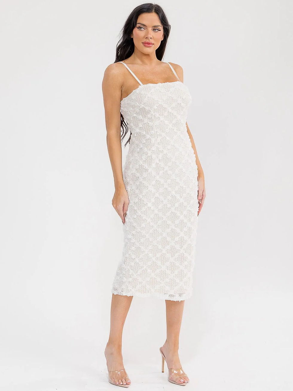 Thumbnail: BLACK SLEEVELESS FLOWER DETAILED BODYCON MIDI DRESS