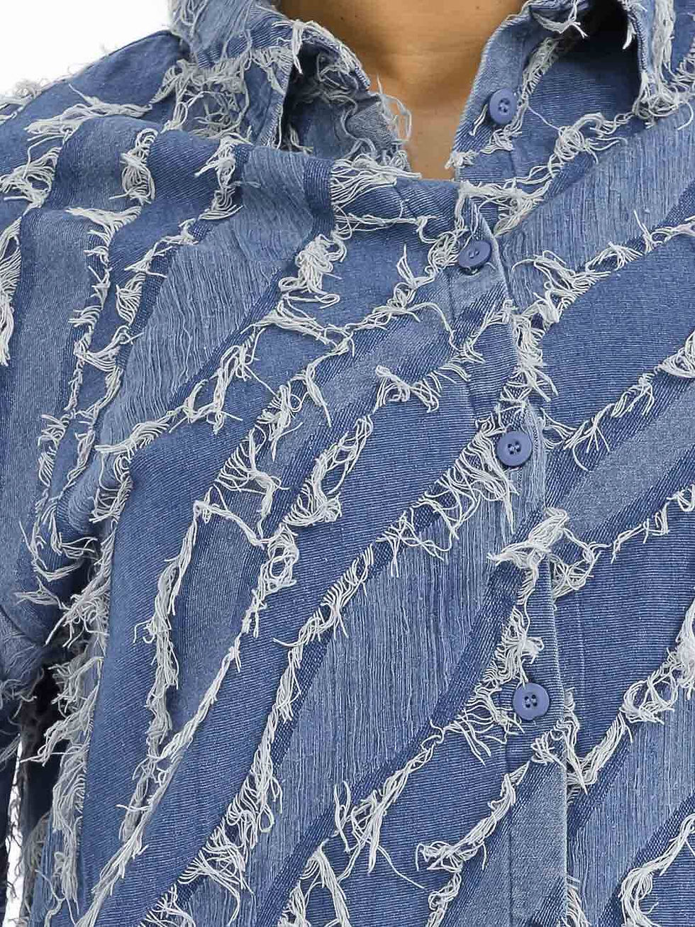 Thumbnail: LONG SLEEVE BUTTON CLOSURE DENIM DISTRESS SHACKET