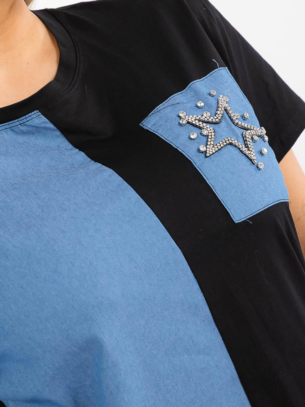 Thumbnail: PLUS SIZE SHORT SLEEVE COLORBLOCK RHINESTONE STAR TOP