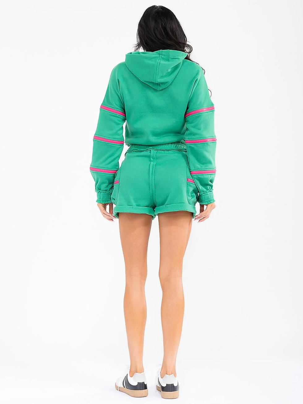 Thumbnail: LONG SLEEVE HOODIE & ELASTIC WAIST SHORTS ZIPPER DETAILED 2PC. SET