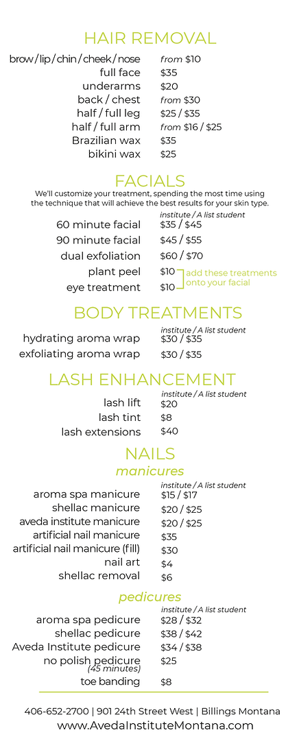AVEDA INSTITUTE SERVICES MENU PART 2