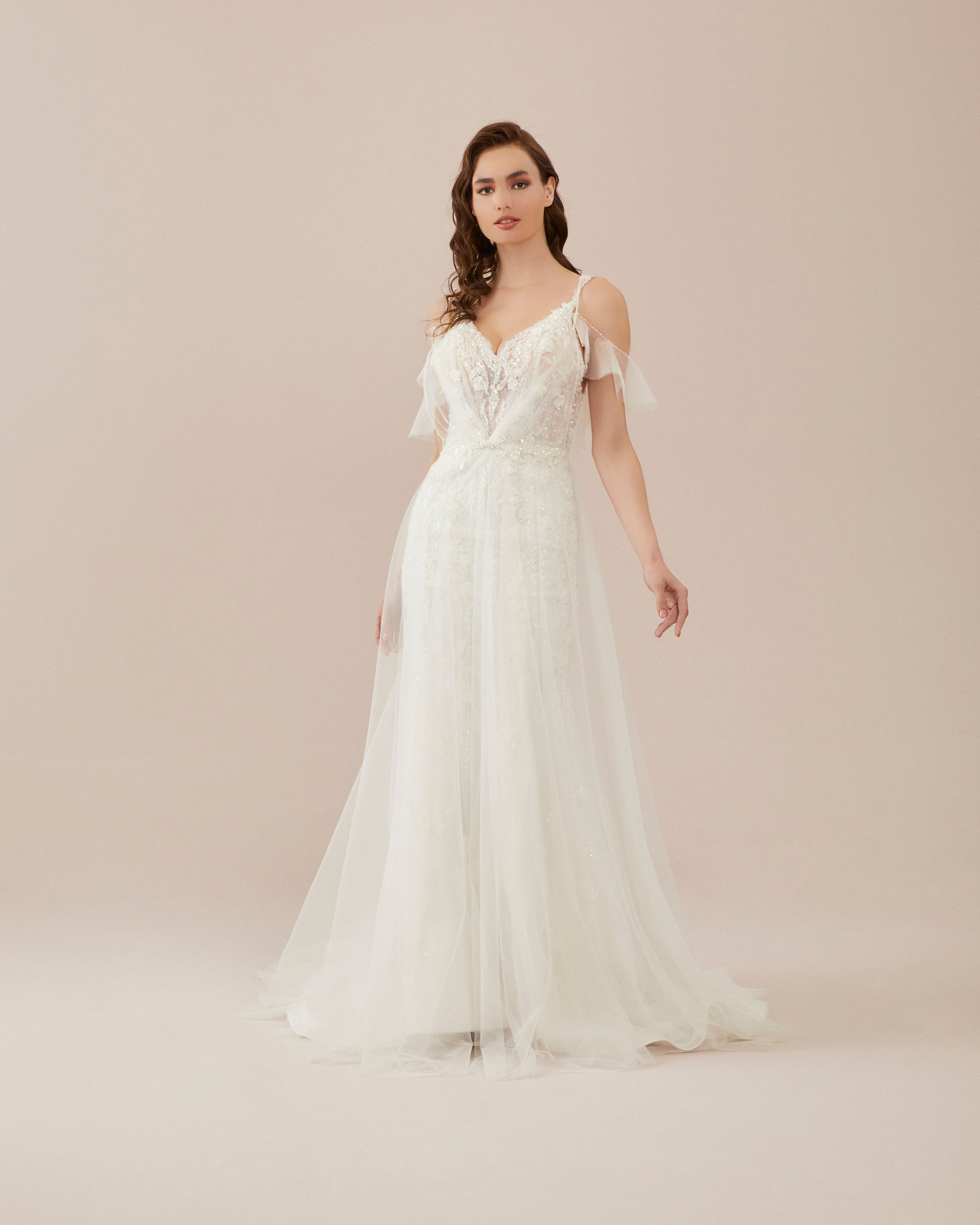 SAGRANDE Monroe ip askılı volanlı a kesim demonte ipek elbiseli balık gelinlik