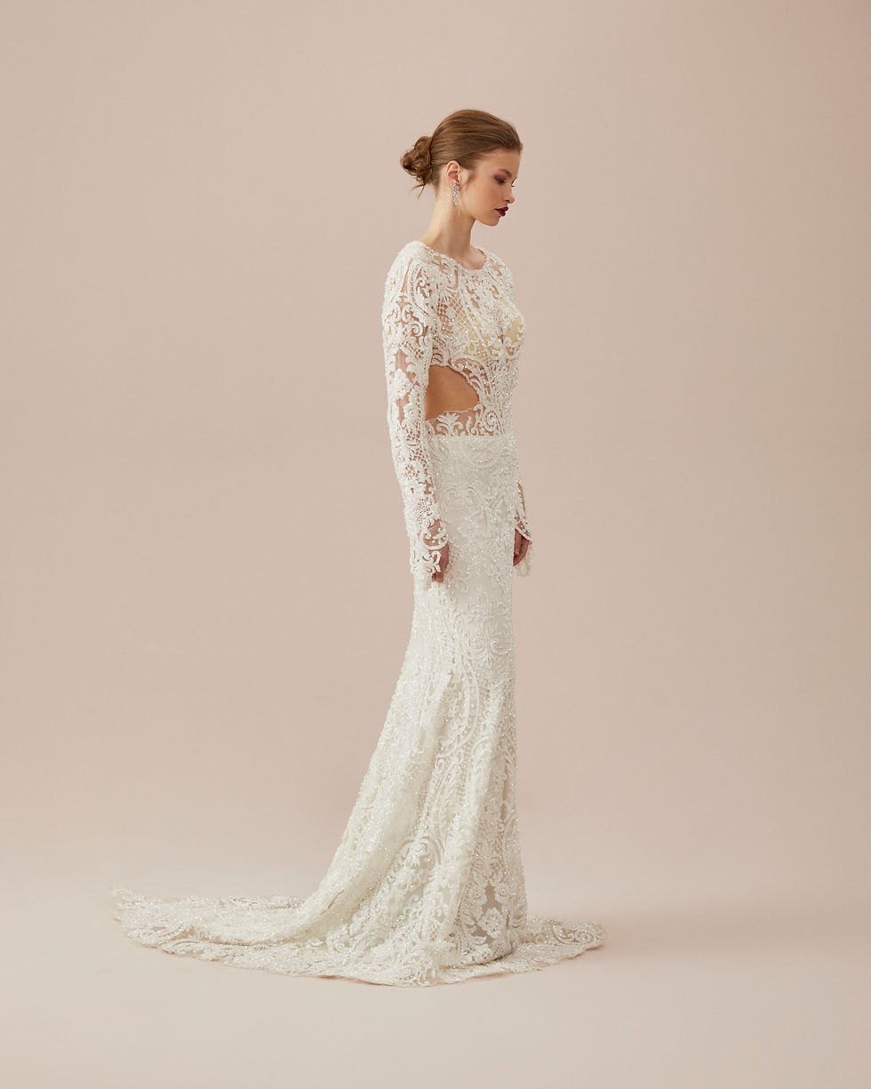 Küçük resim: SAGRANDE Diana uzun kollu kristal işlemeli özel tasarım elbise