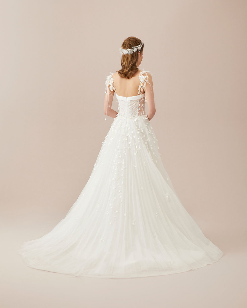 Thumbnail: SAGRANDE Wei üç boyutlu drapeli pliseli a kesim helen gelinlik