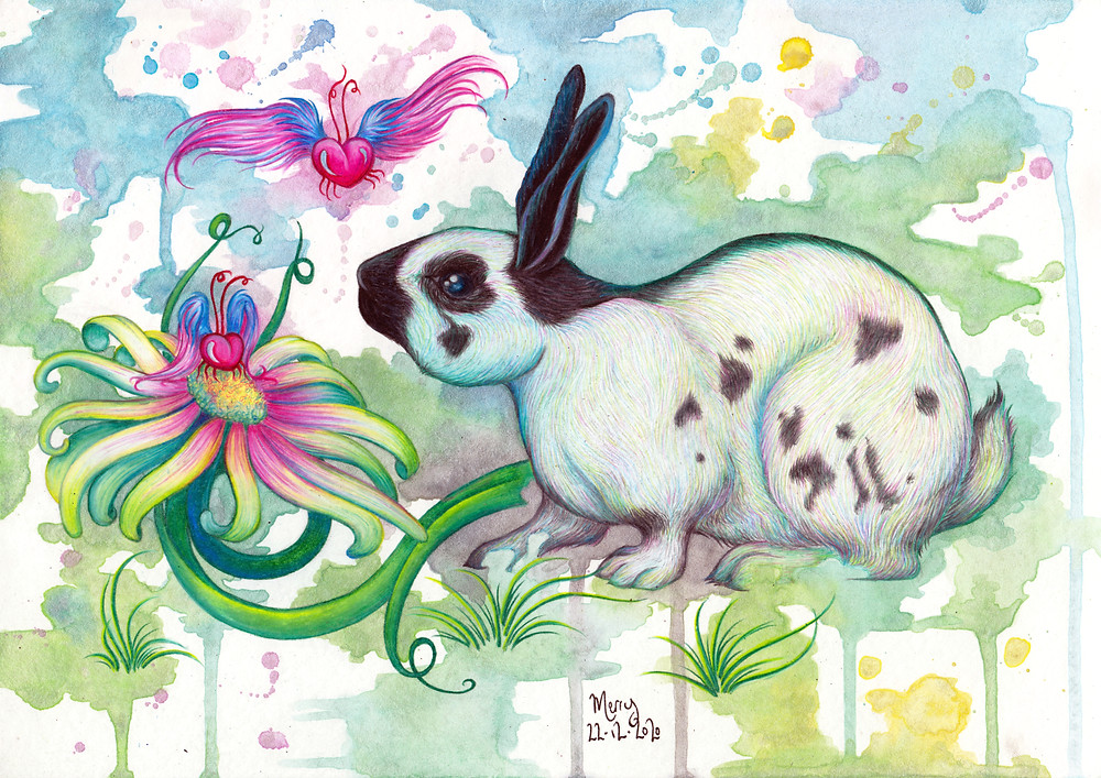 Swifty: magical animal portrait illustration commission featuring a rabbit.