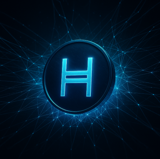 Futuristische Darstellung eines Hedera-Tokens, der von einem digitalen Netzwerk aus Lichtstrahlen durchdrungen wird – Symbol für Wachstum und technologische Stärke.