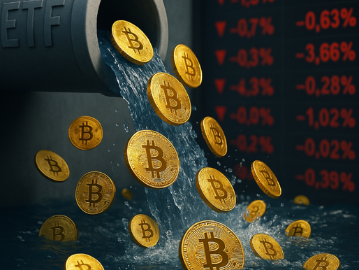 Symbolbild für massiven Kapitalabfluss bei Bitcoin-ETFs mit auslaufenden Bitcoin-Symbolen