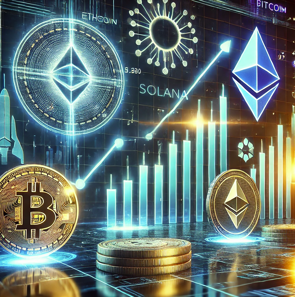 Digitale Darstellung der Altcoin-Saison 2025 mit ansteigenden Krypto-Kursen und Bitcoin im Hintergrund.