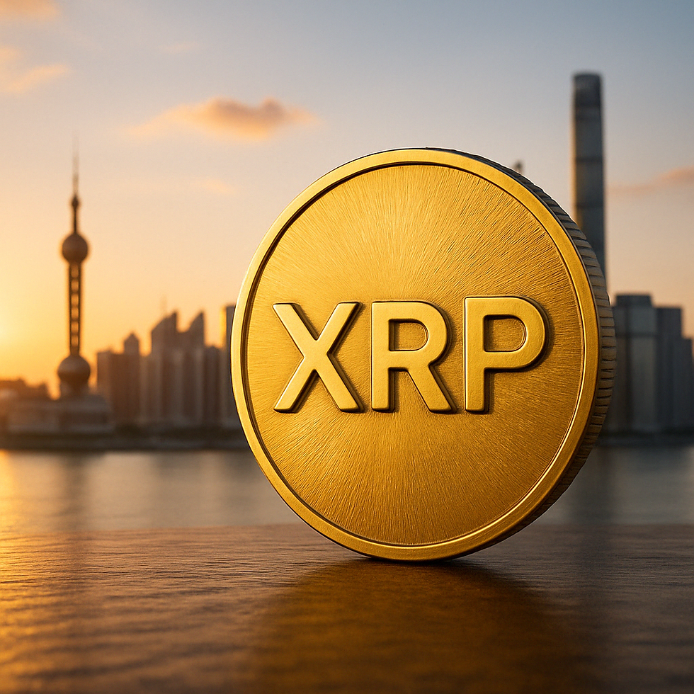 Symbolische Darstellung einer XRP-Münze vor einer asiatischen Metropole – Fokus auf institutionelles Wachstum und Krypto-Adoption