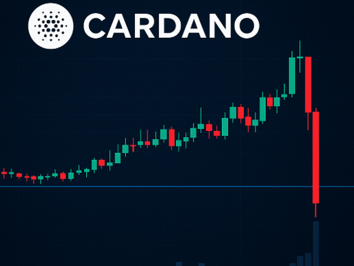 Digitales Finanzdiagramm zeigt den Kursverlauf von Cardano (ADA) mit Abwärtstrend und technischer Unterstützung bei 0,75 US-Dollar