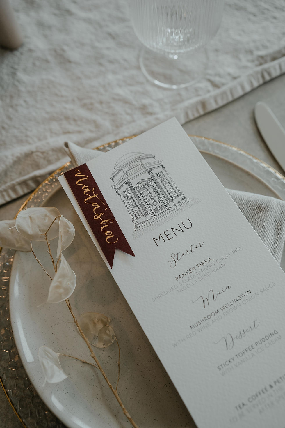 Individual Menu with Bespoke Illustration and Calligraphed Name