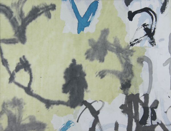 Ana Pollak ' Sap Chat ', ink and rice paper collage on canvas, 34 x 44cm, 2023
