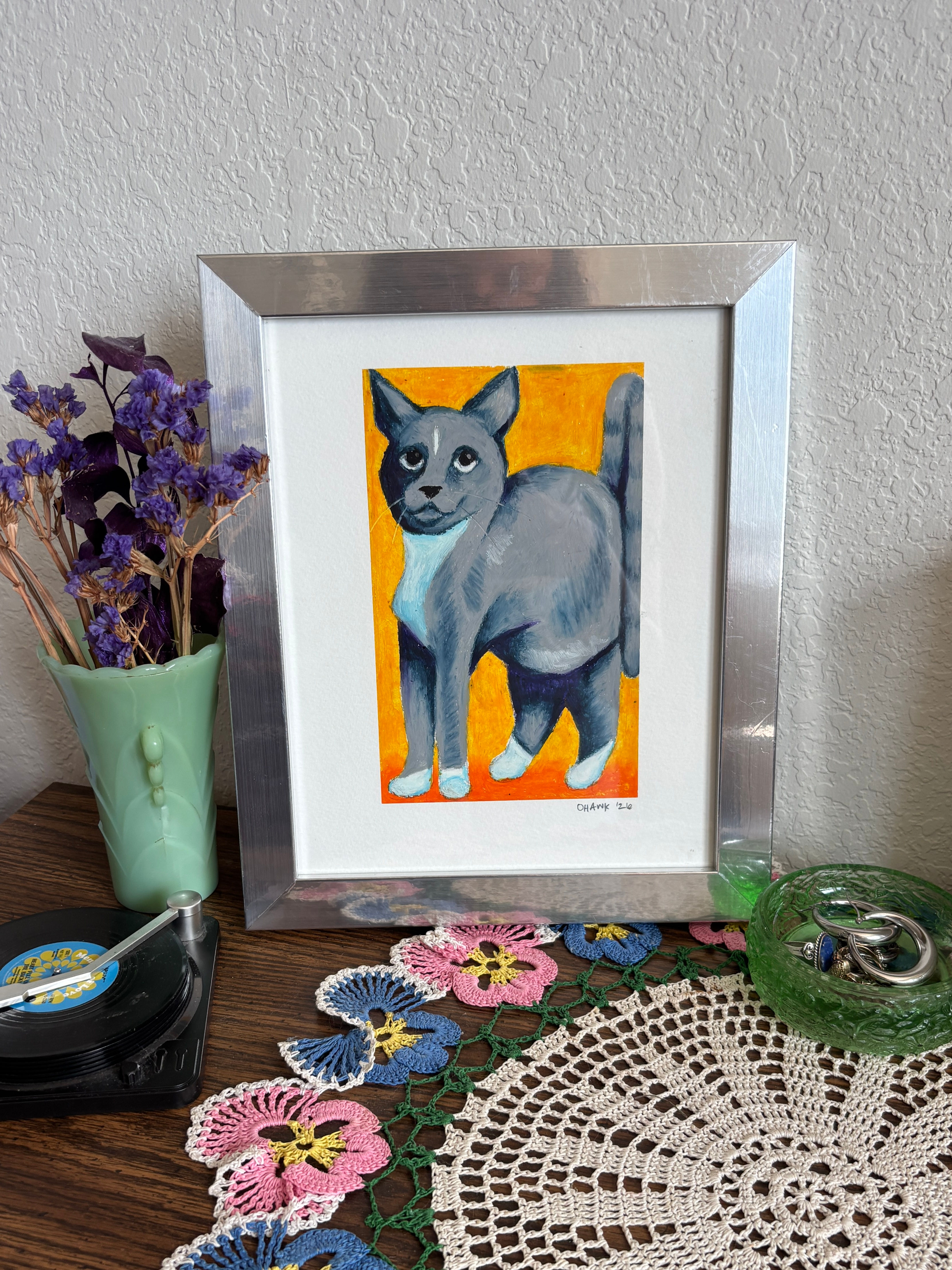 Original Oil Pastel Drawing Framed