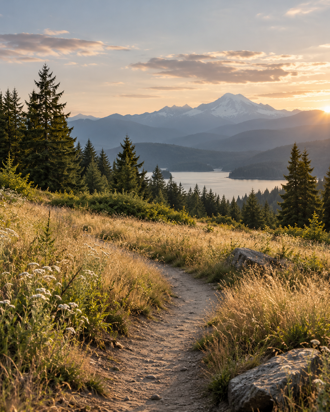 A winding path through golden meadow grasses and wildflowers
