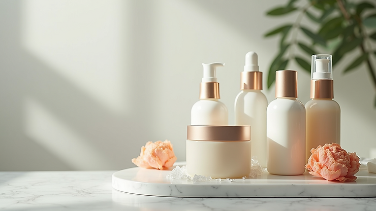 Close-up view of various skincare products typical in a spa facial