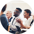 Office attire team applauding