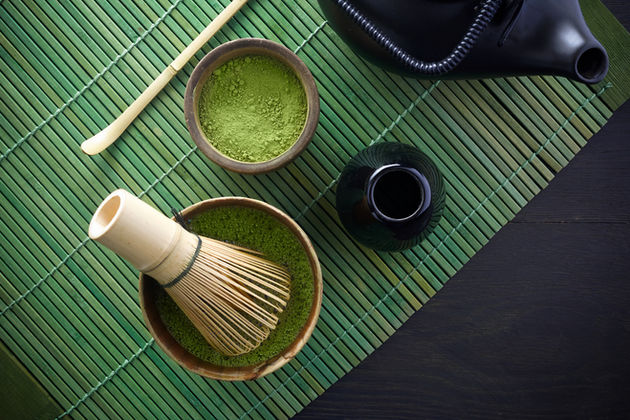 A traditional set for making matcha tea in Tokyo, Japan
