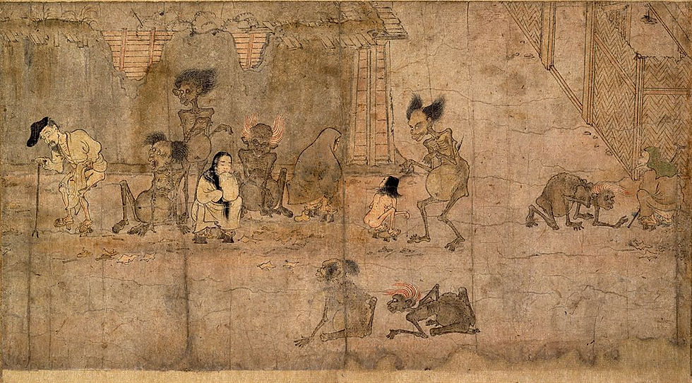 A scroll from 12th-century Japan depicting hungry ghosts suffering in the afterlife