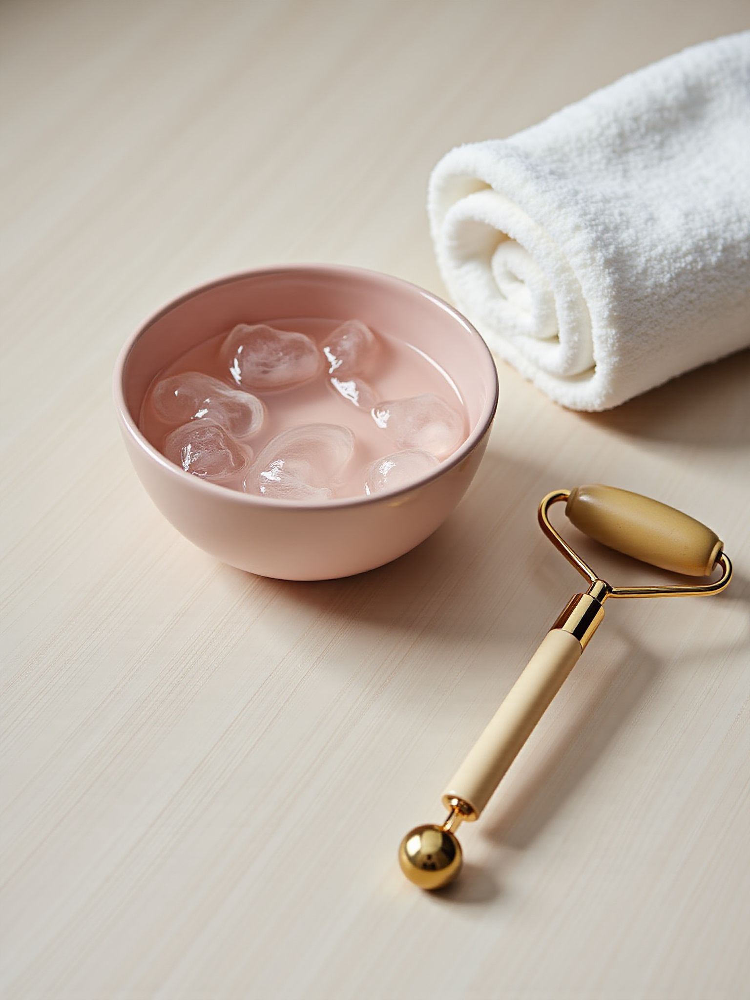 Facial roller, ice water bowl, towel for science backed anti ageing uk.