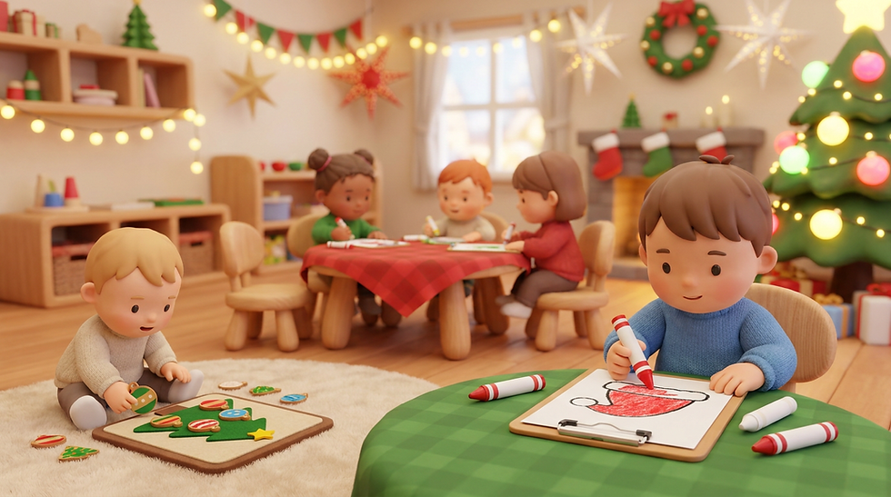 Preschool child colouring a Santa hat printable activity.