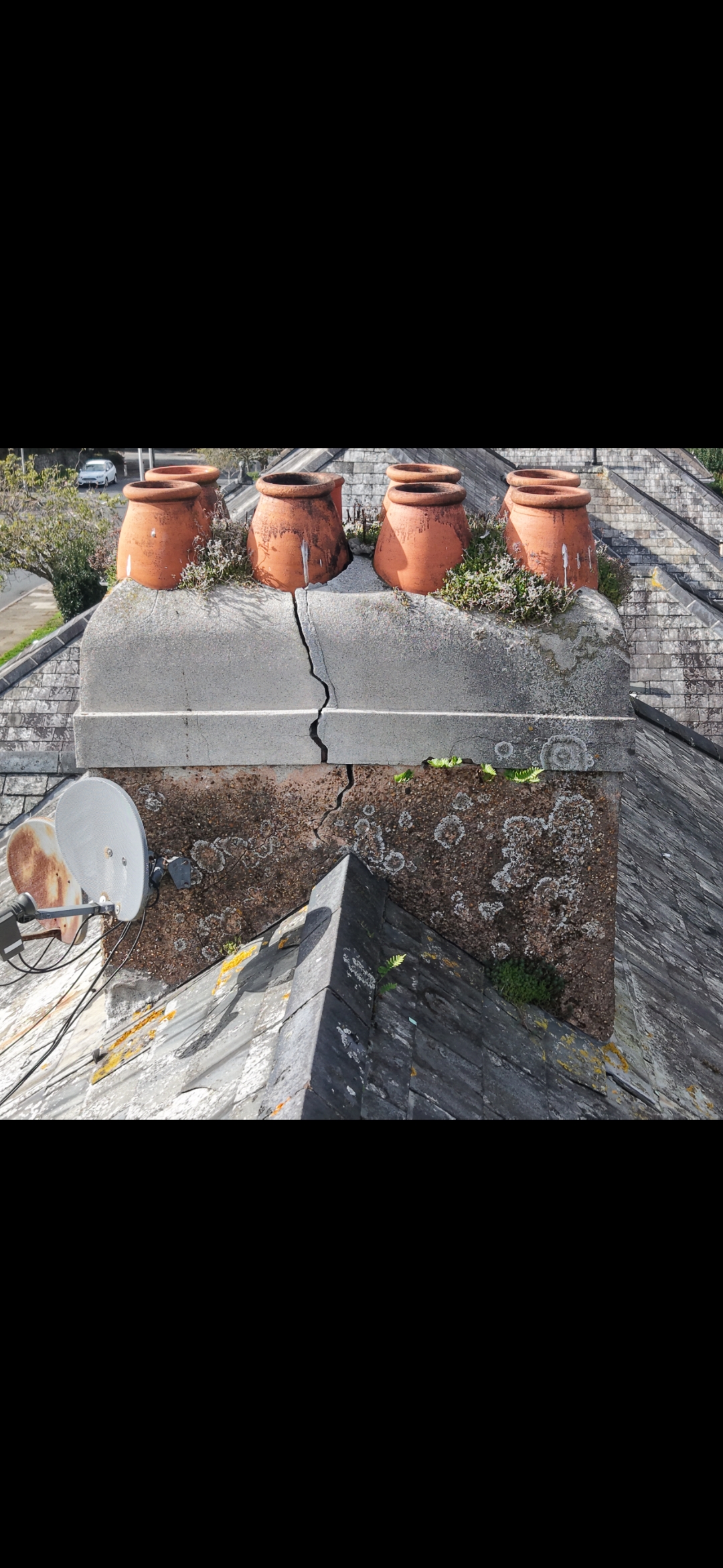 Chimney pots and flaunching viewed from above