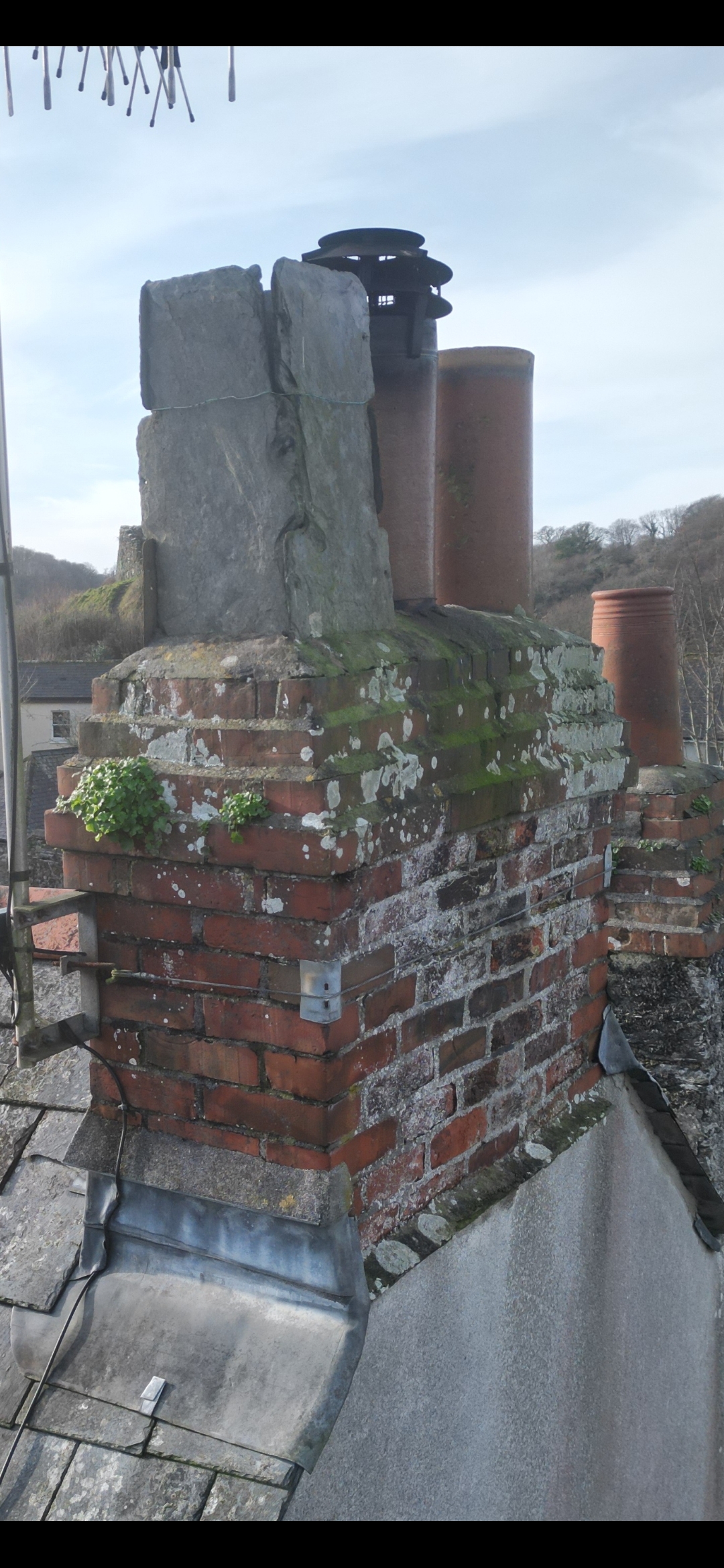 Chimney stack and adjoining roof viewed from above