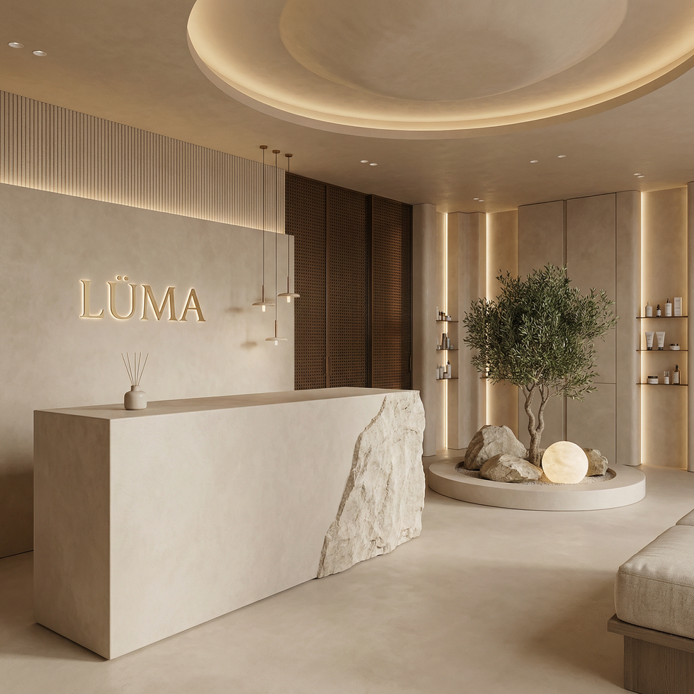 render recepción clínica estética diseño interior contemporáneo