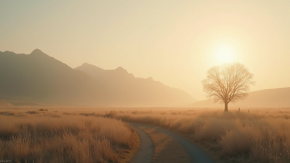 Wide angle view of serene landscape featuring soft colors