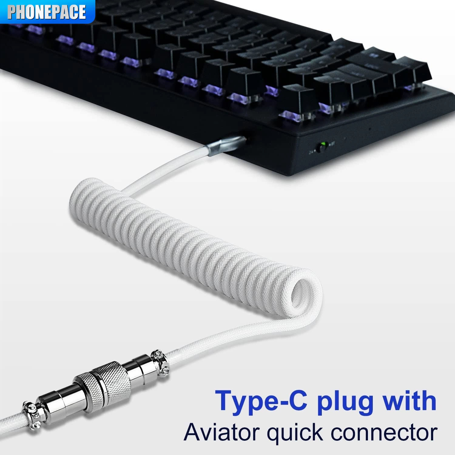 USB Type C Coiled Cable for Mechanical Keyboard, 3M Max Aviator Aviation Connect