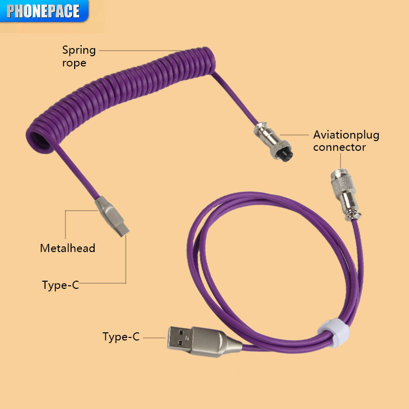 Thumbnail: USB Type C Coiled Cable for Mechanical Keyboard, 3M Max Aviator Aviation Connect