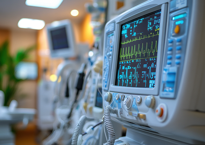 Close-up view of medical equipment control panel