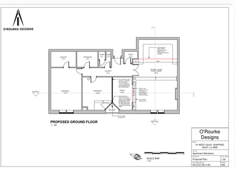 Proposed ground floor plan for residential apartment alterations at Wapping Quay, Liverpool