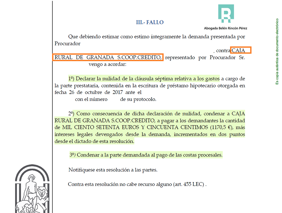 Reclamación gastos hipotecarios Caja Rural de Granada