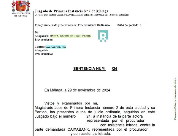 Sentencia cláusula suelo contra Caixabank en Málaga representada por la abogada Belén Rincón