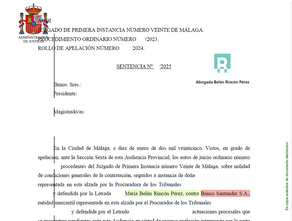 Reclamación gastos hipotecarios / comisión apertura Málaga Audiencia Provincial