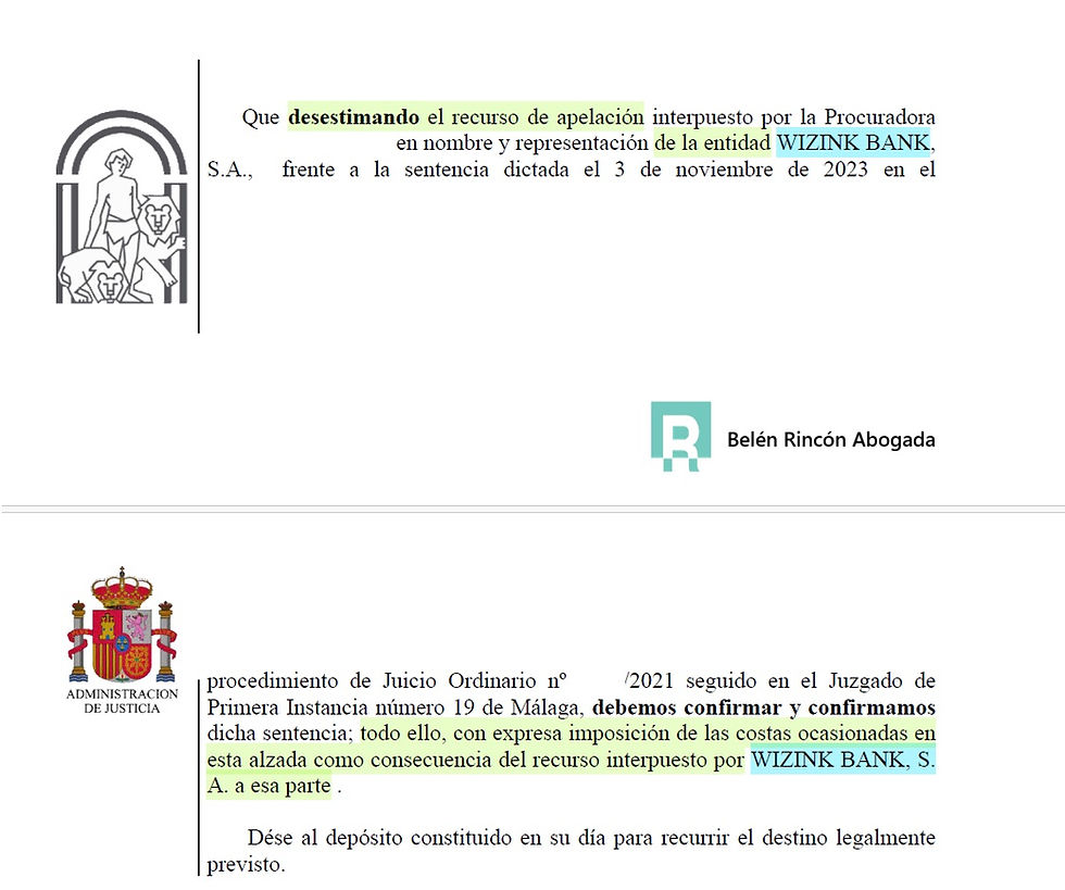 Fallo de la sentencia que confirma la nulidad de la tarjeta revolving Wizink