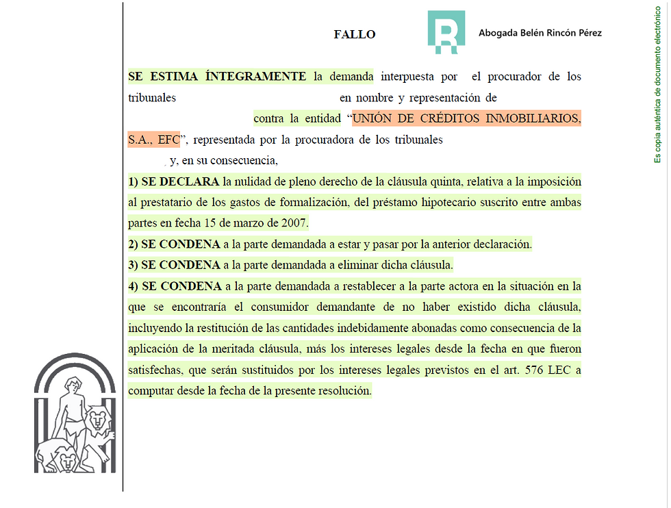 Reclamación gastos hipotecarios UCI