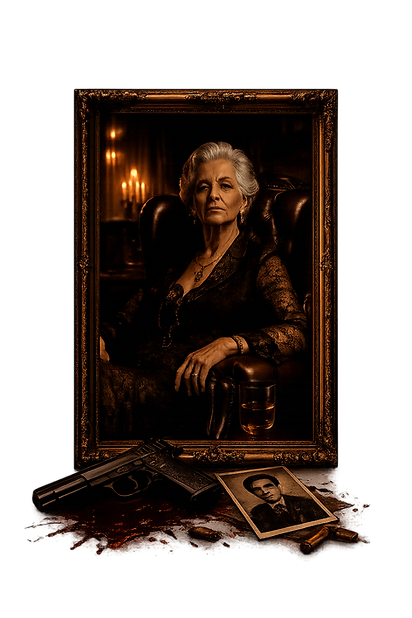 Portrait de la dirigeante de la famille Marcello dans une Murder Party immersive sur le thème de la mafia.