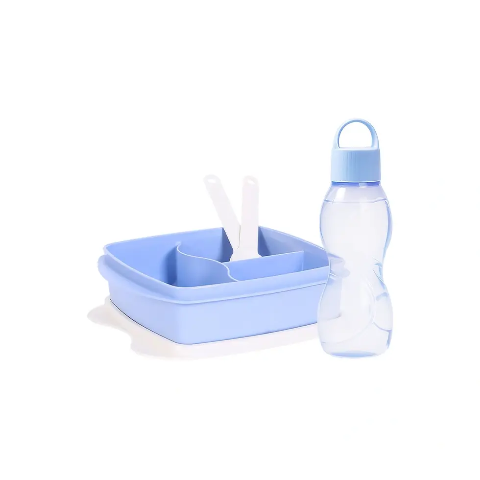 Set prânz Eco vintage blue cu sticlă, recipient și tacâmuri
