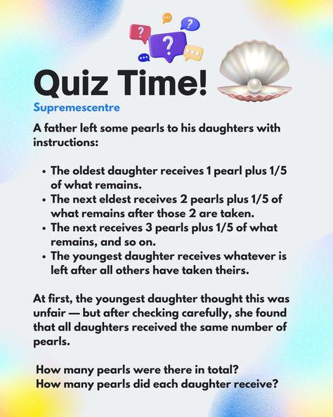 The Father’s Pearl Puzzle — A Brilliant Logic Challenge for Students | Supremescentre