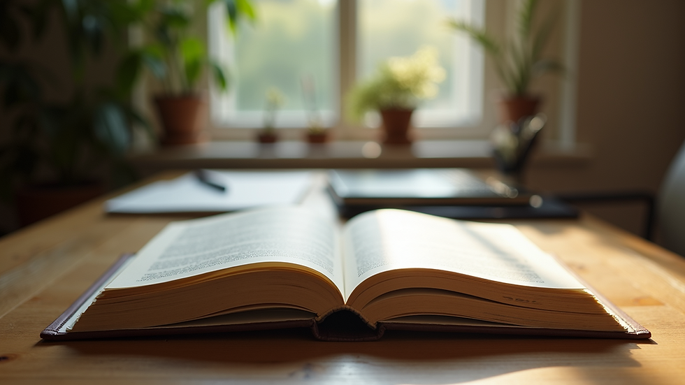 Close-up view of an open journal on a study desk